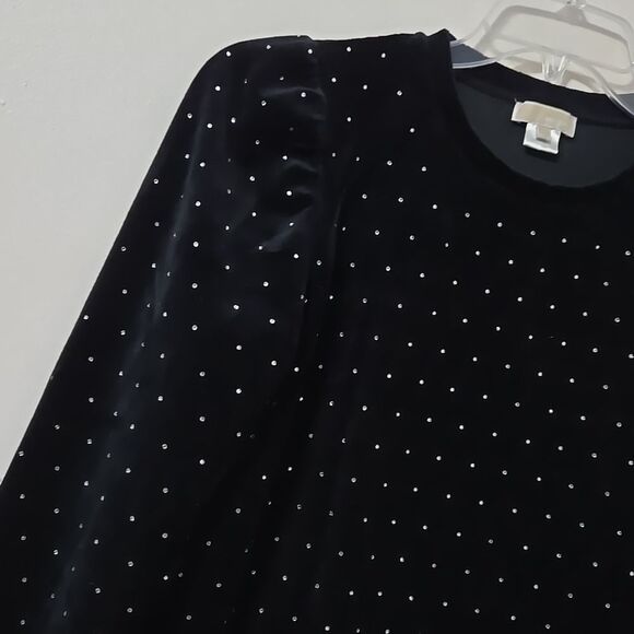 Michael Kors Velour Top Black Embellished HOLIDAY Size 14 TAYLOR SWIFT Goth - Picture 3 of 7